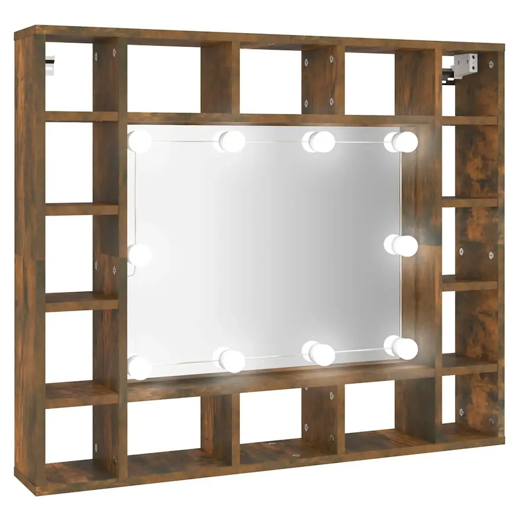 Mirror Cabinet with LED Smoked Oak 91x15x76.5 cm 820448 - Home & Garden