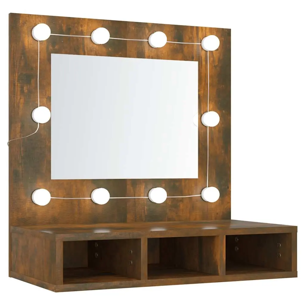 Mirror Cabinet with LED Smoked Oak 60x31.5x62 cm 820454 - Home & Garden