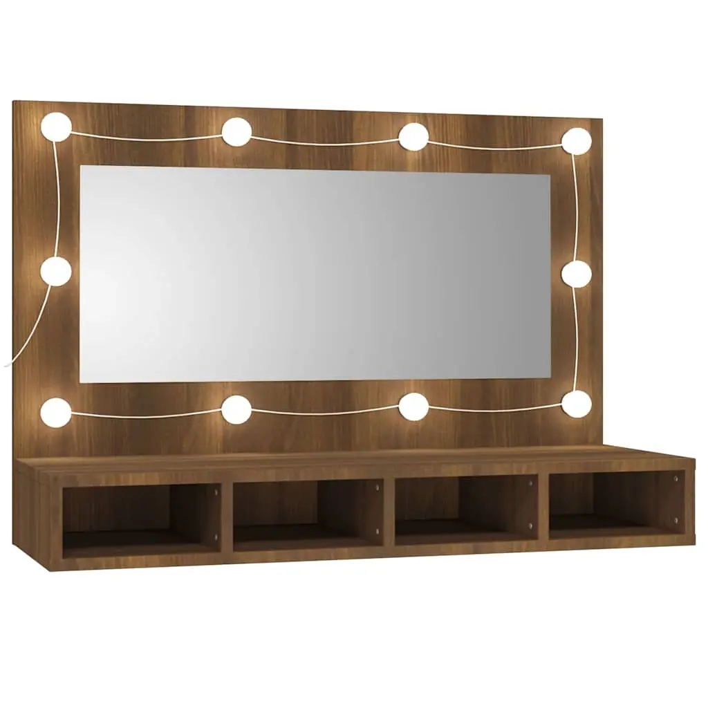 Mirror Cabinet with LED Brown Oak 90x31.5x62 cm 820459 - Home & Garden