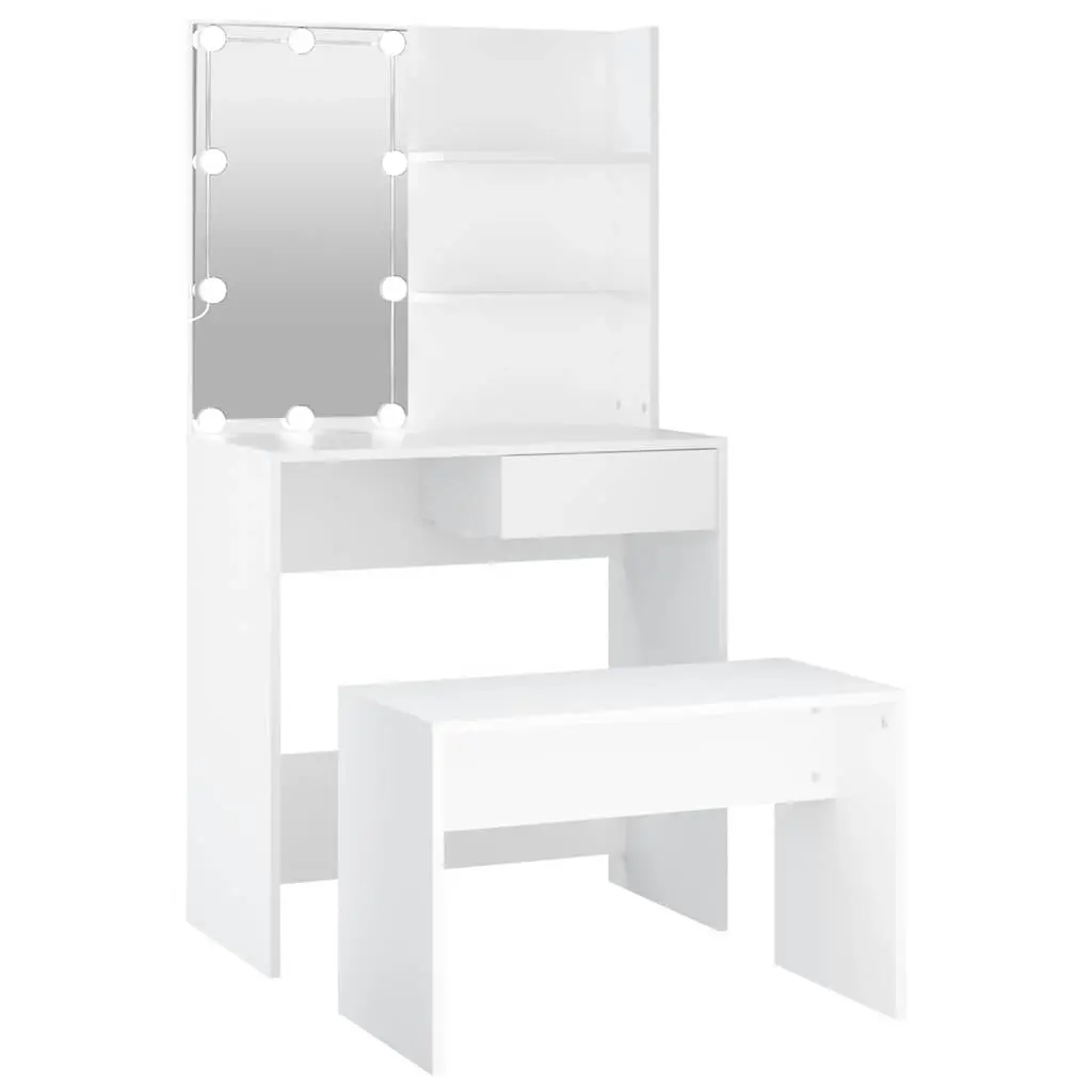 Dressing Table Set with LED White Engineered Wood 3114107 - Furniture