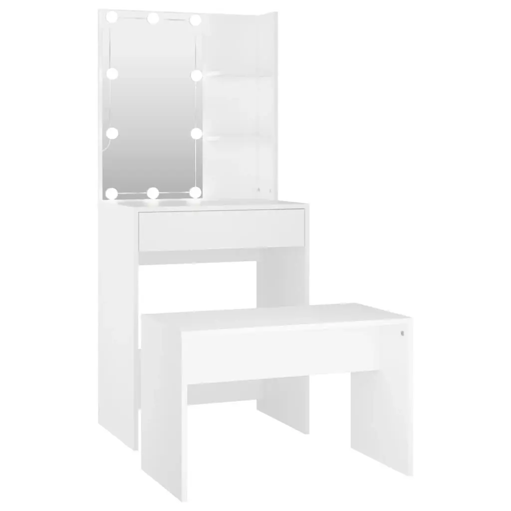 Dressing Table Set with LED White Engineered Wood 3114131 - Furniture