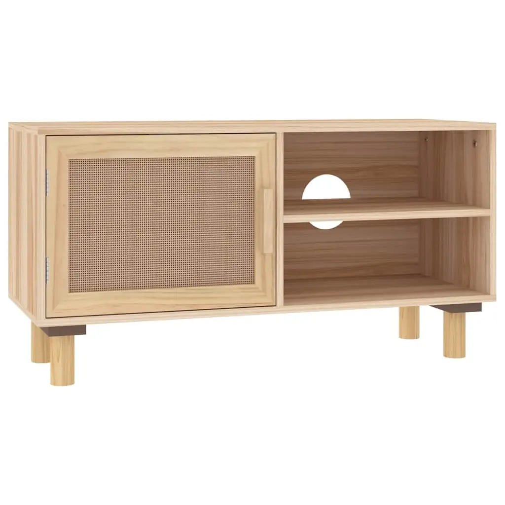 TV Cabinet Brown 80x30x40 cm Solid Wood Pine and Natural Rattan 345614 - Furniture