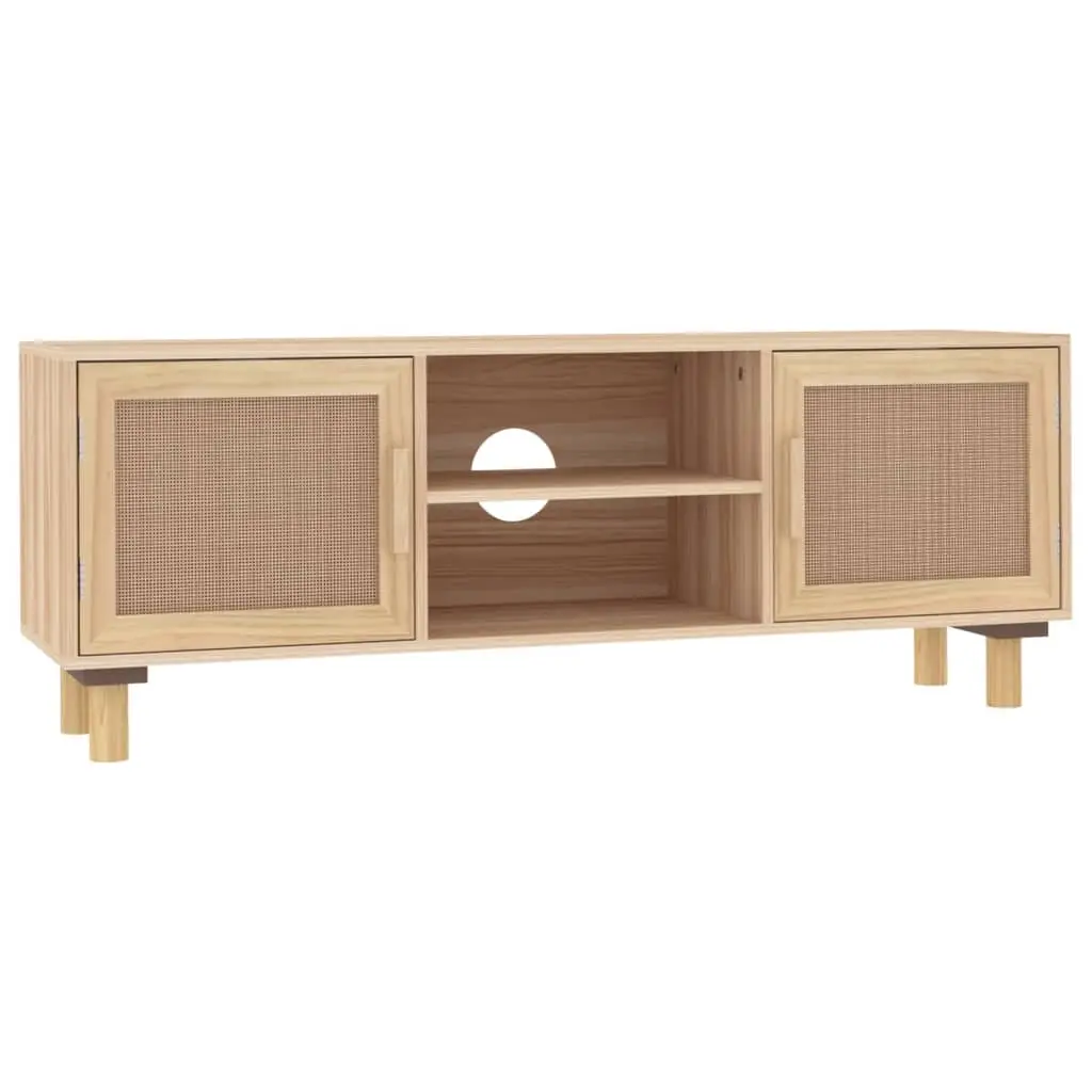 TV Cabinet Brown 105x30x40 cm Solid Wood Pine&Natural Rattan 345617 - Furniture
