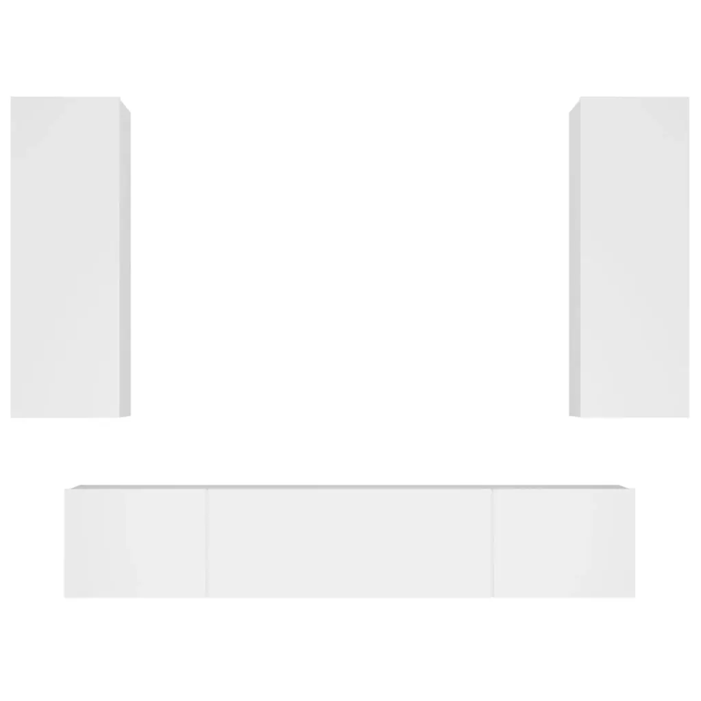4 Piece TV Cabinet Set White Engineered Wood 3114198 - Furniture