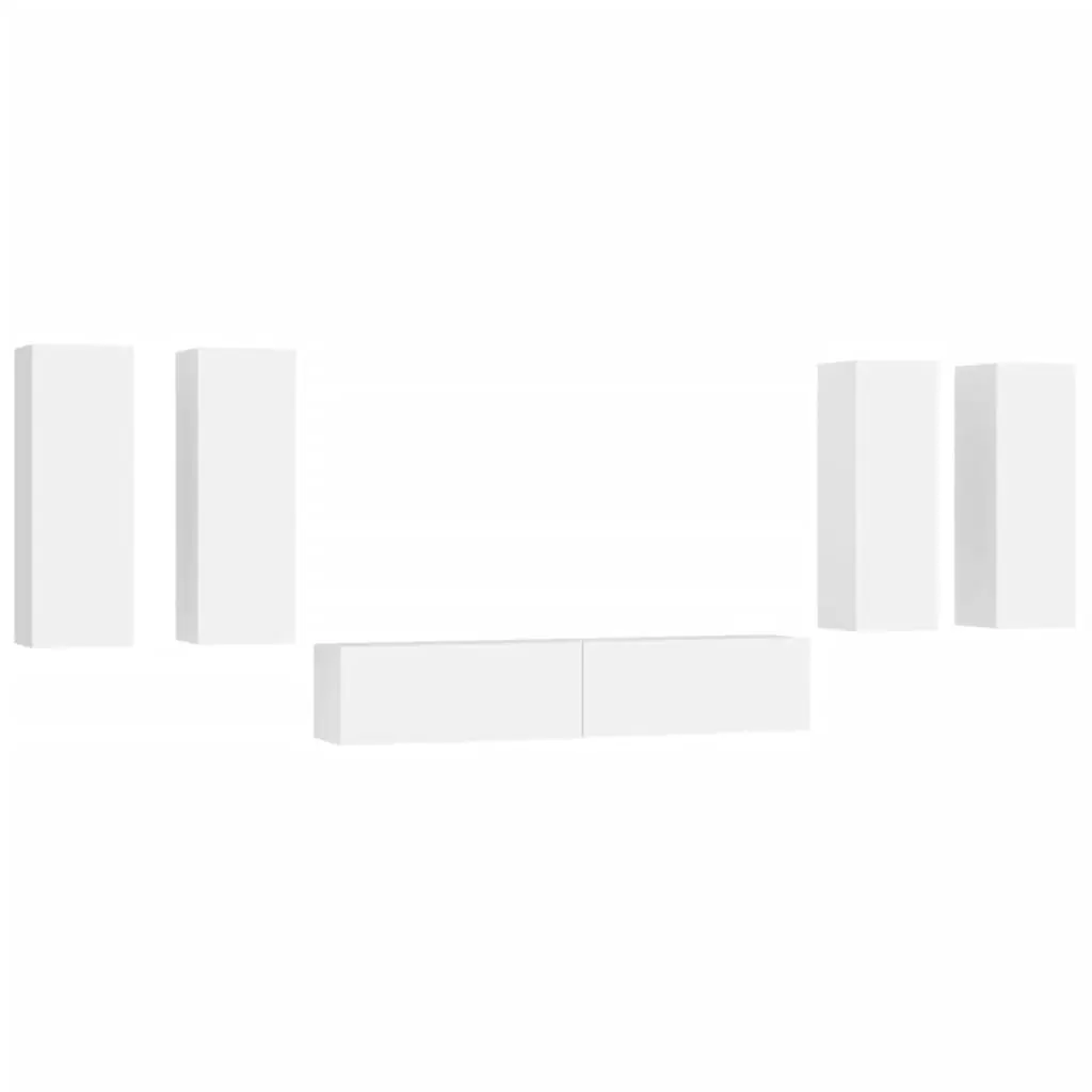 6 Piece TV Cabinet Set White Engineered Wood 3114342 - Furniture