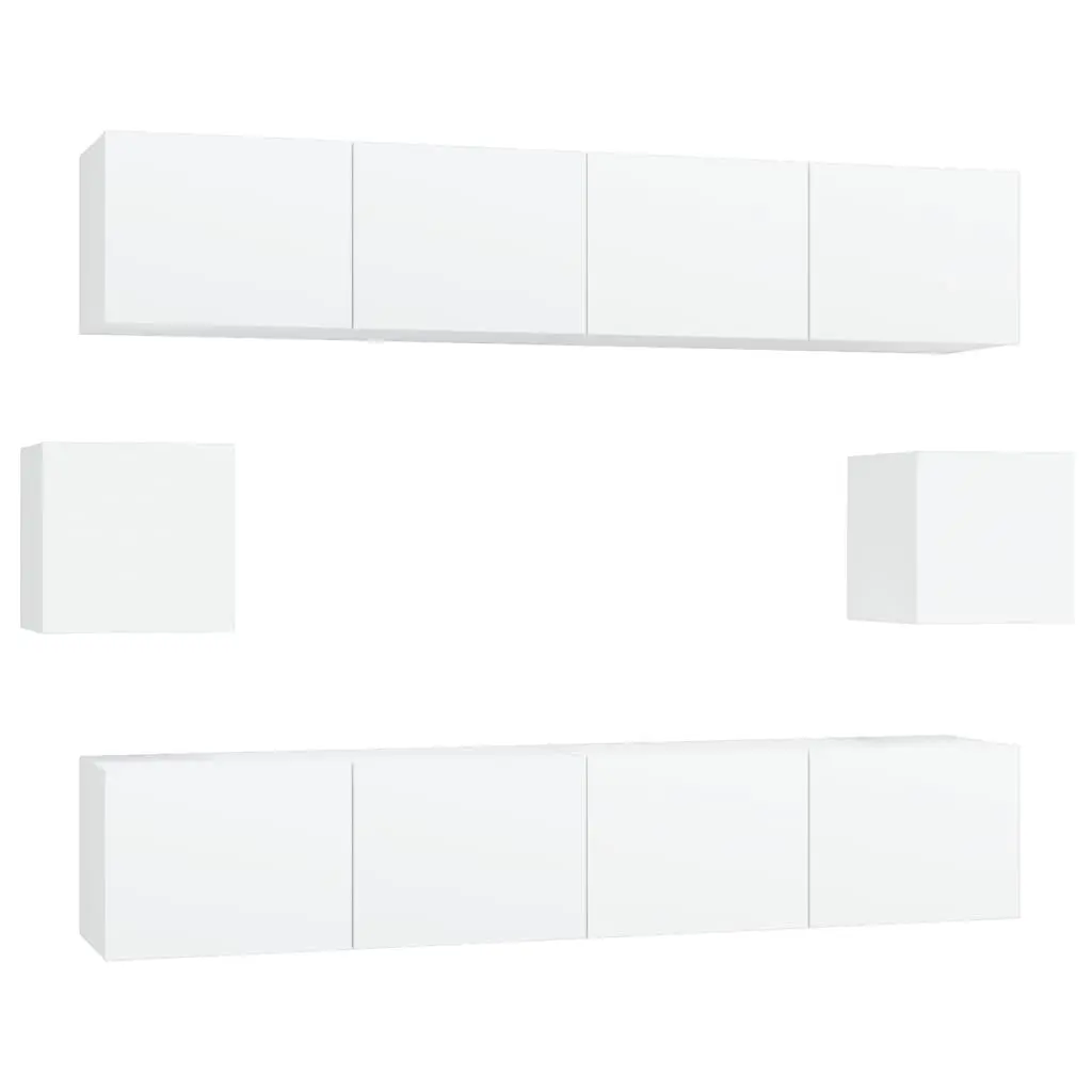 6 Piece TV Cabinet Set White Engineered Wood 3114358 - Furniture