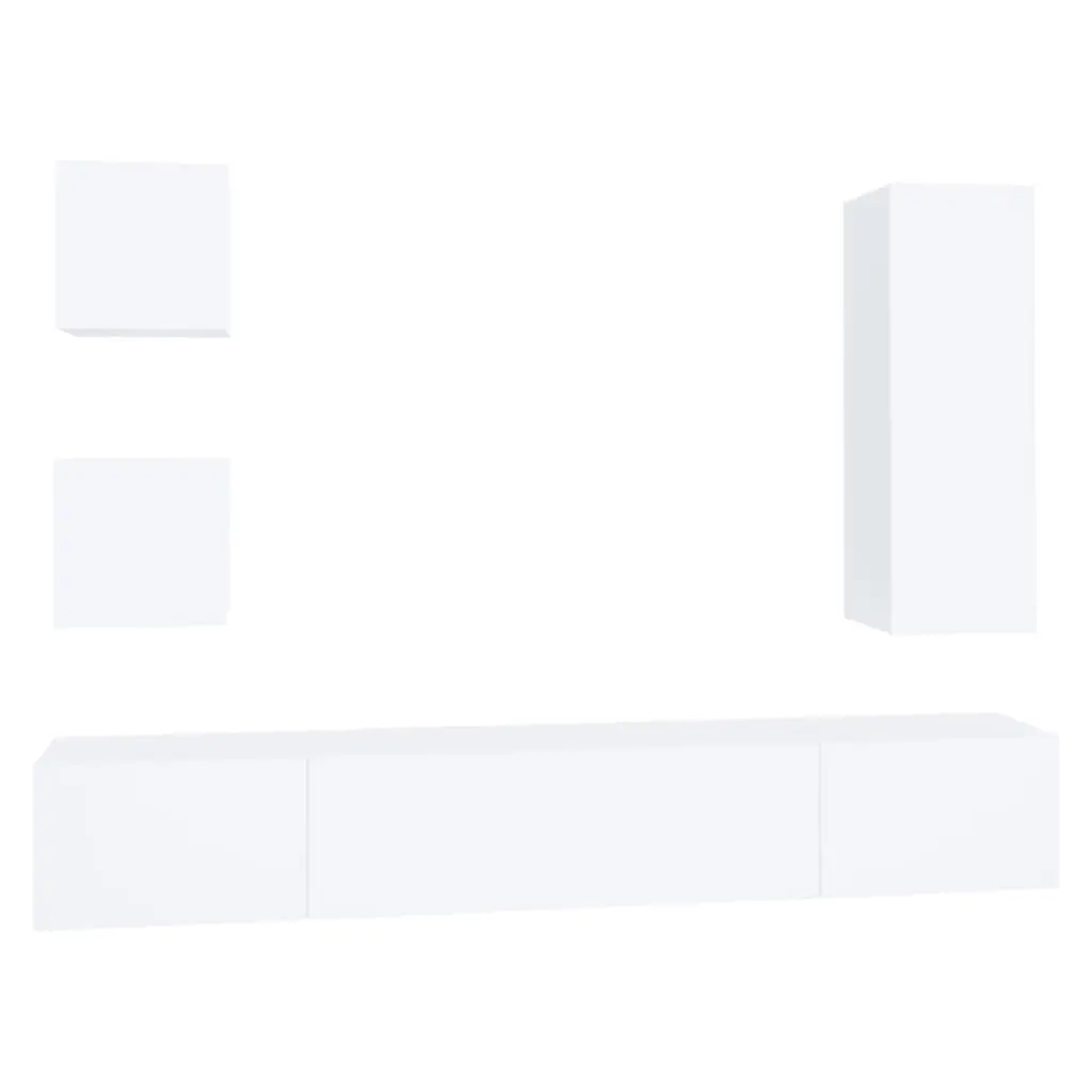 5 Piece TV Cabinet Set White Engineered Wood 3114438 - Furniture