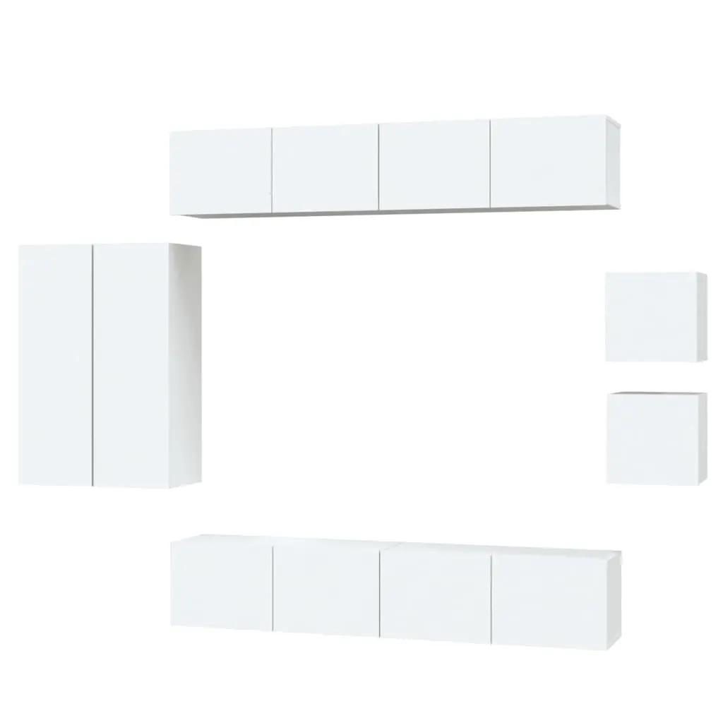 8 Piece TV Cabinet Set White Engineered Wood 3114486 - Furniture