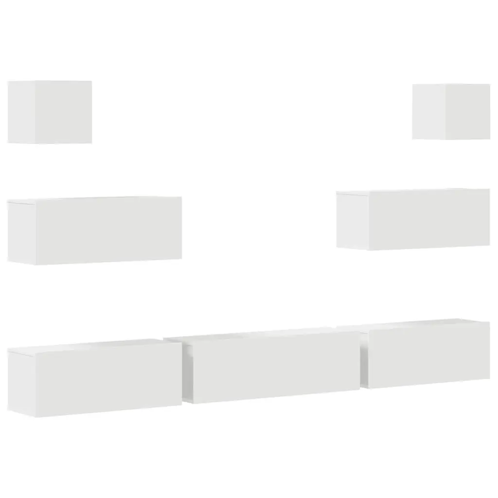 7 Piece TV Cabinet Set White Engineered Wood 3114542 - Furniture