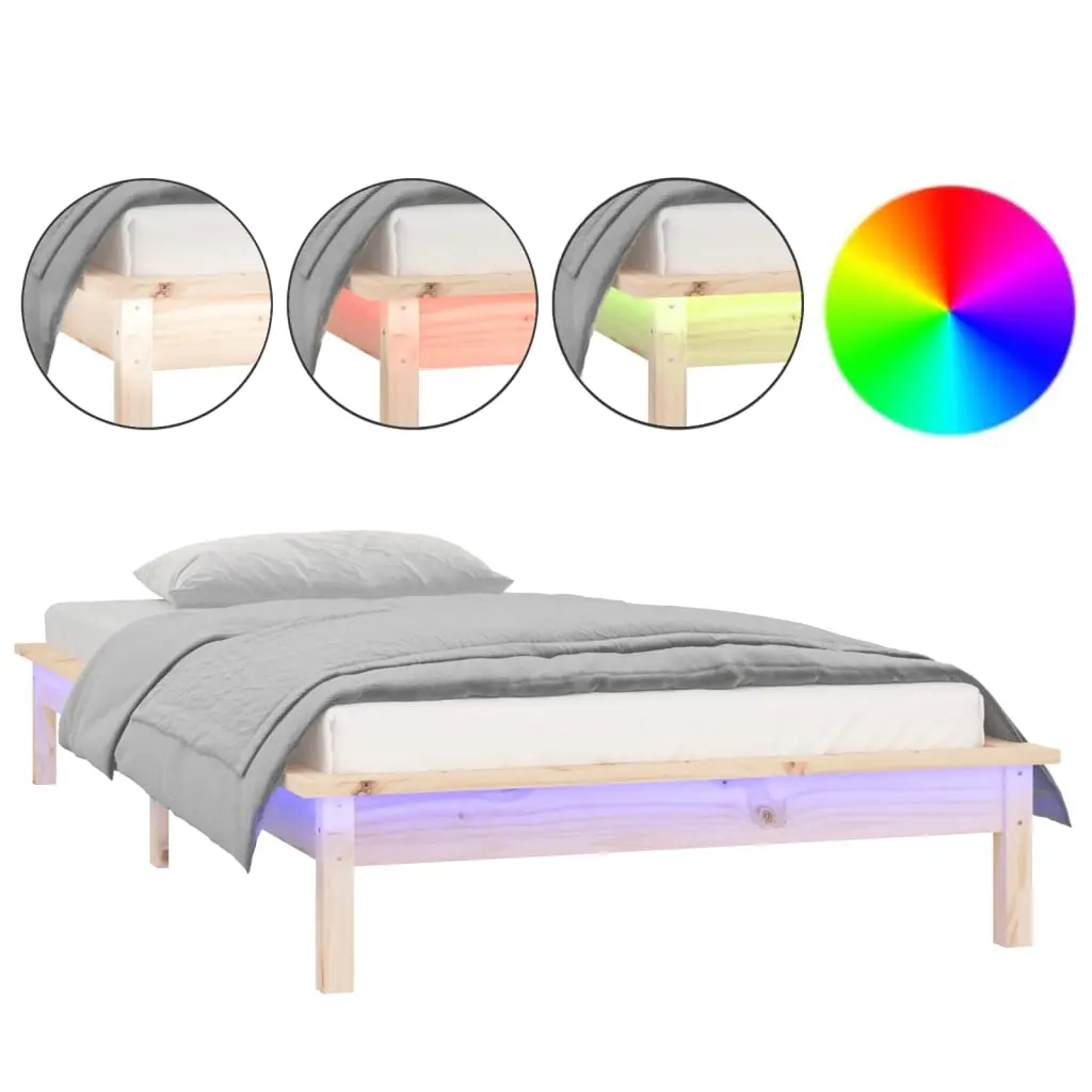 LED Bed Frame without Mattress 90x190 cm Solid Wood 820636 - Furniture