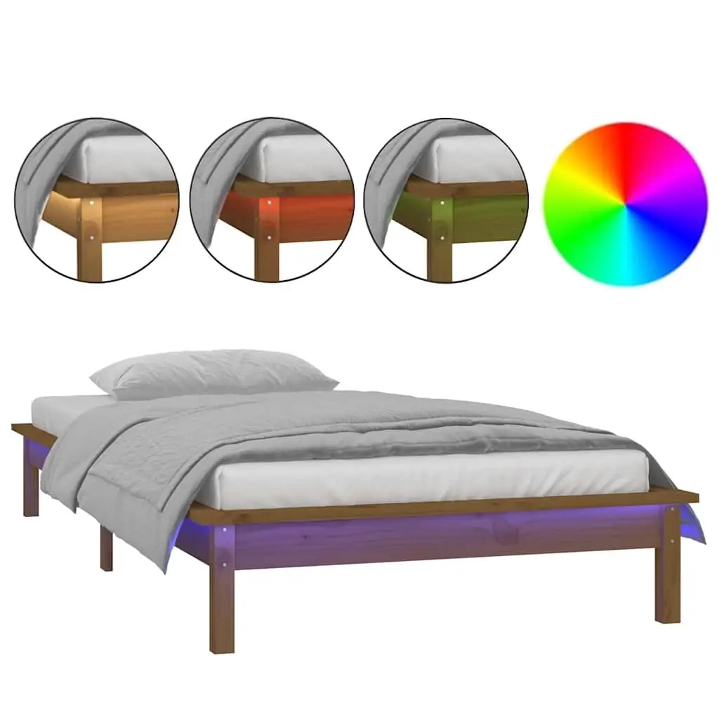 LED Bed Frame without Mattress Honey Brown 90x190 cm Solid Wood 820639 - Furniture