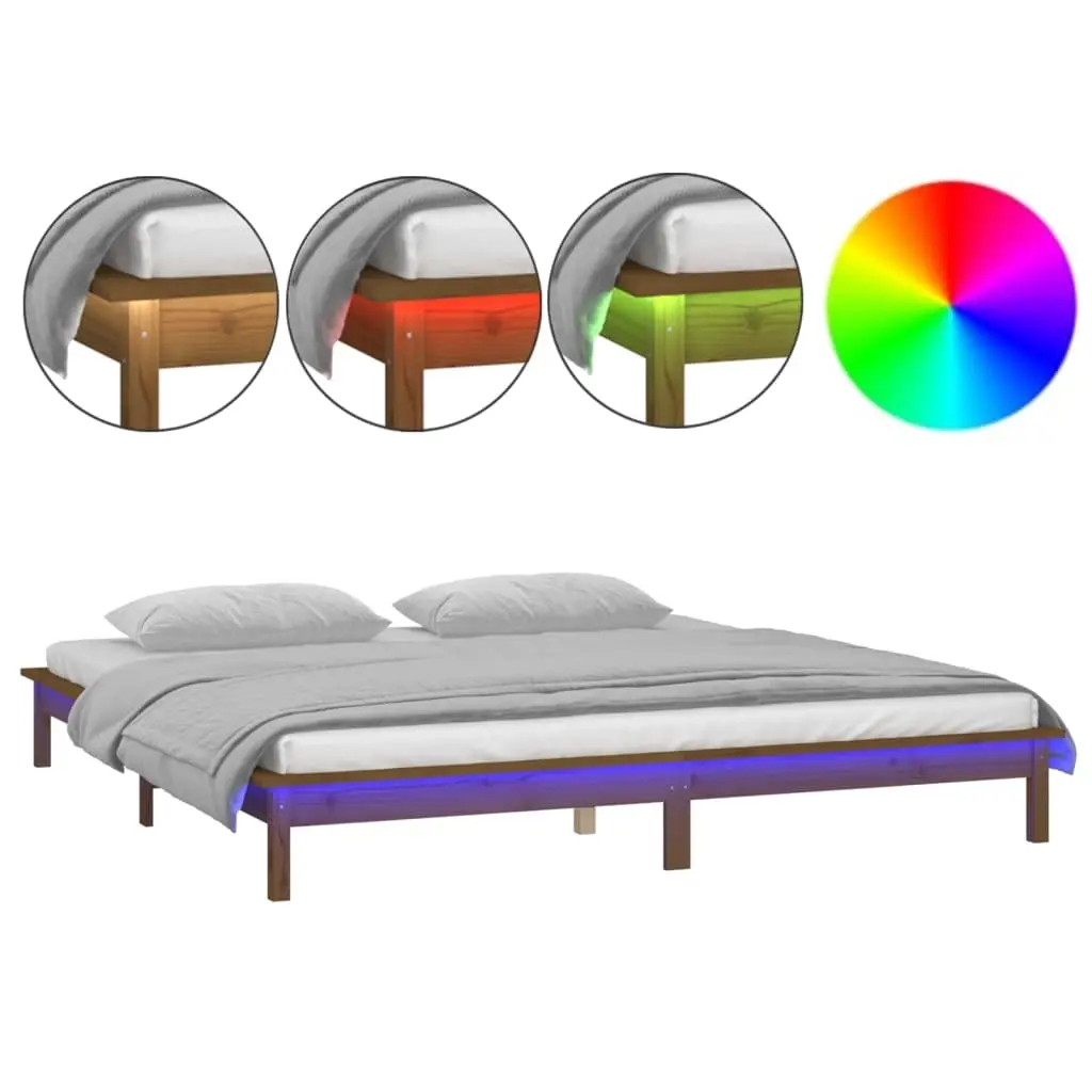 LED Bed Frame without Mattress Honey Brown 135x190 cm Solid Wood 820649 - Furniture