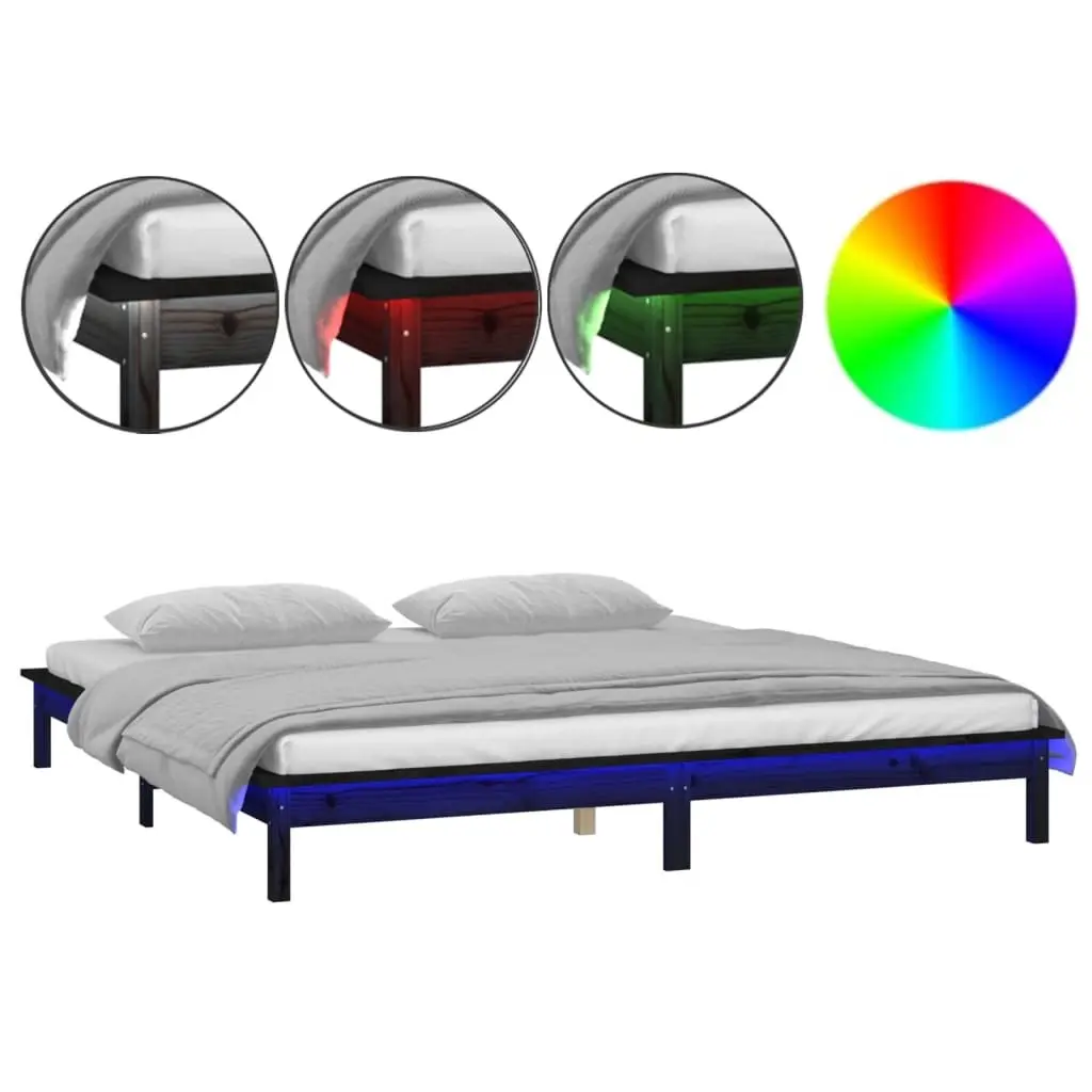 LED Bed Frame without Mattress Black 135x190 cm Solid Wood 820650 - Furniture