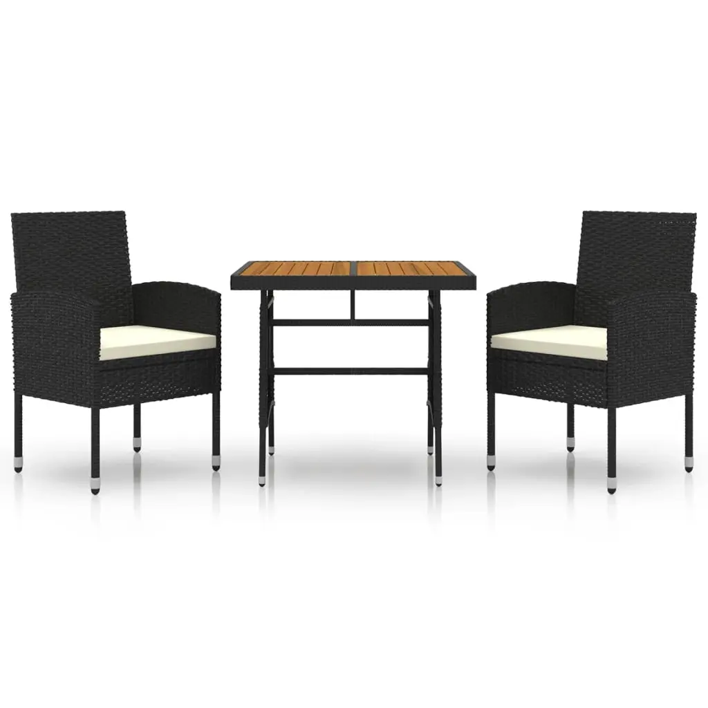 3 Piece Outdoor Dining Set Poly Rattan Black 3120088 - Furniture