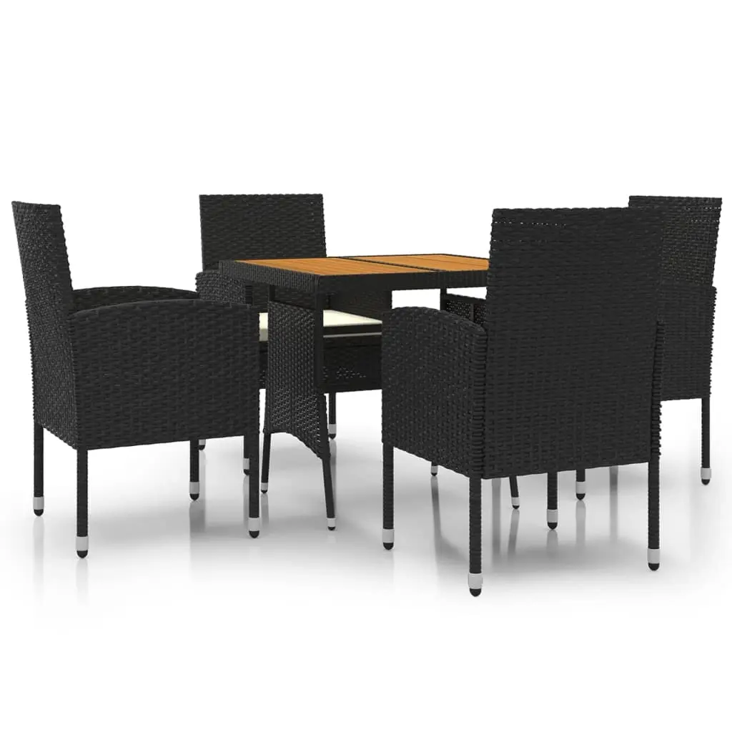 5 Piece Outdoor Dining Set Poly Rattan Black 3120090 - Furniture