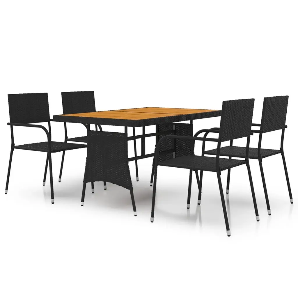 5 Piece Outdoor Dining Set Poly Rattan Black 3120096 - Furniture