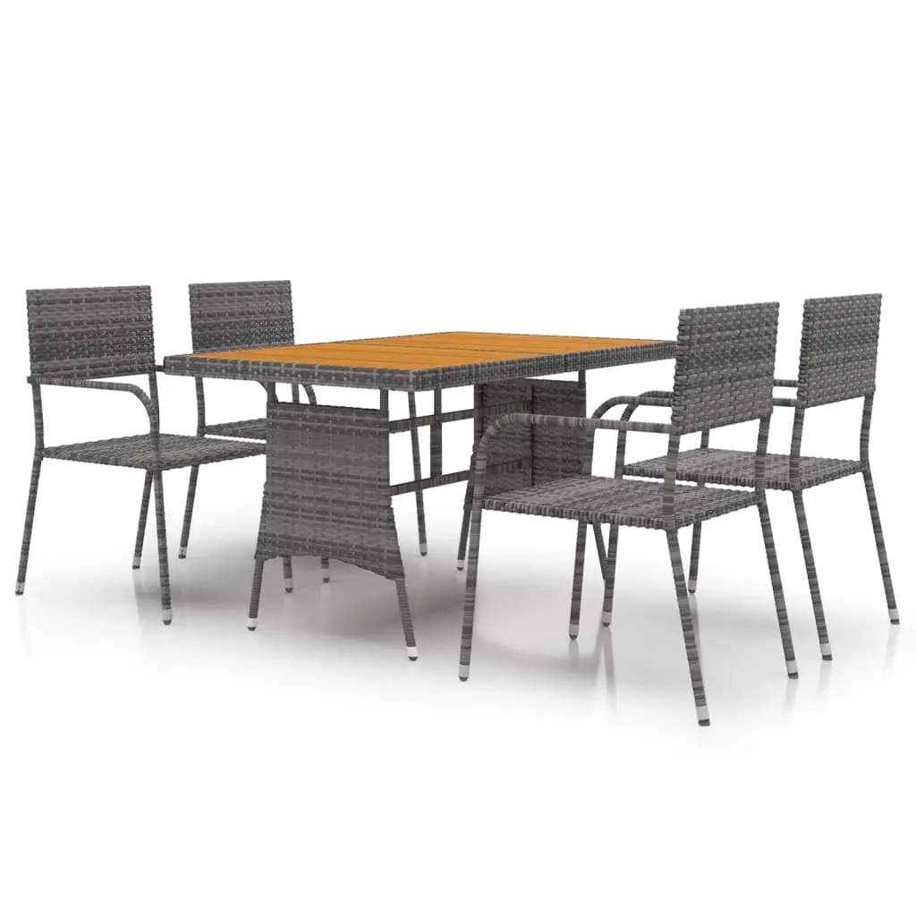 5 Piece Outdoor Dining Set Poly Rattan Grey 3120102 - Furniture