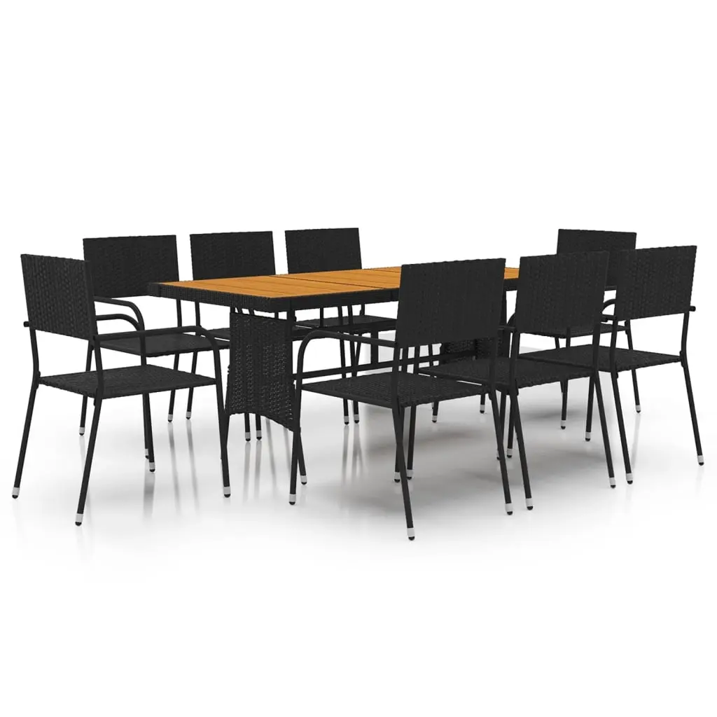 9 Piece Outdoor Dining Set Poly Rattan Black 3120107 - Furniture