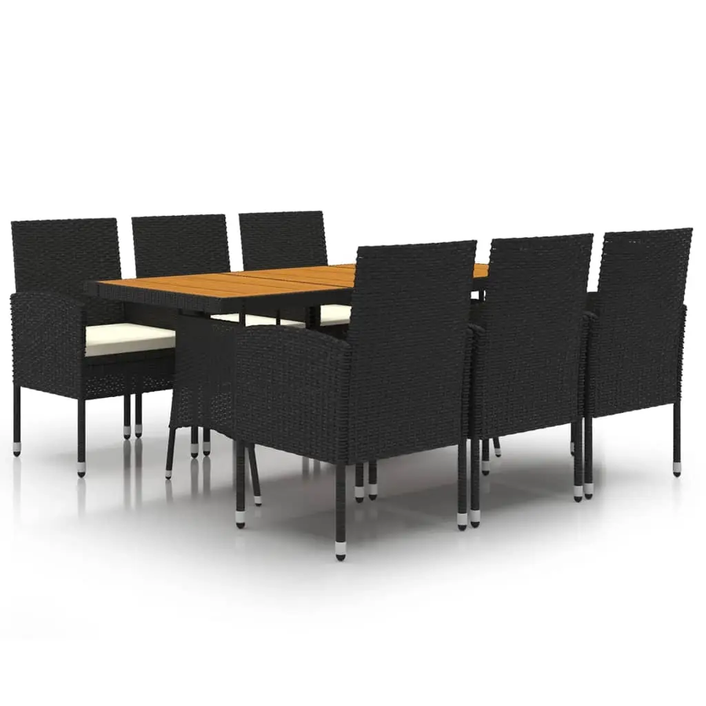 7 Piece Outdoor Dining Set Poly Rattan Black 3120108 - Furniture