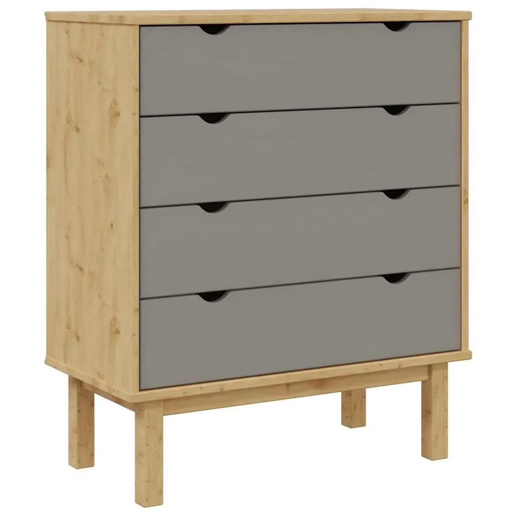 Drawer Cabinet OTTA Brown&Grey 76.5x39.5x90cm Solid Wood Pine 348583 - Furniture