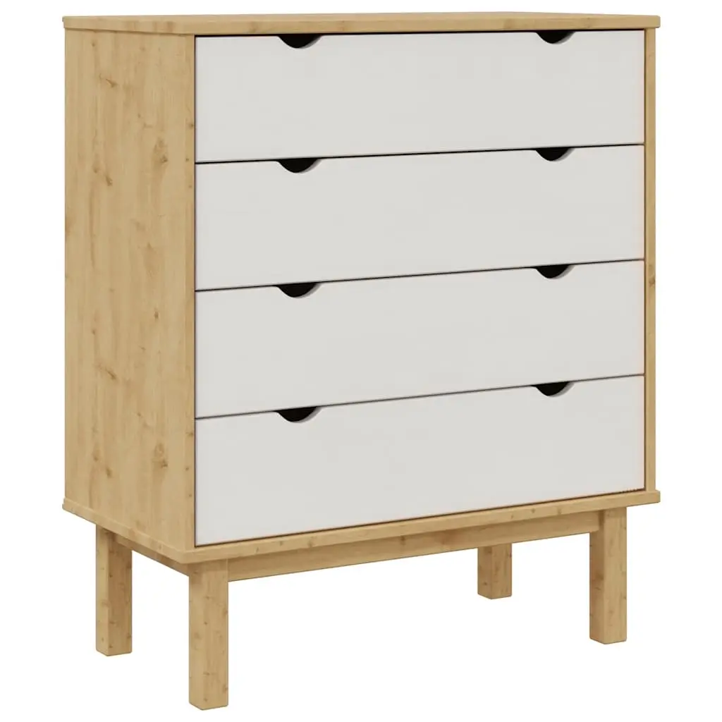 Drawer Cabinet OTTA Brown&White 76.5x39.5x90cm Solid Wood Pine 348584 - Furniture