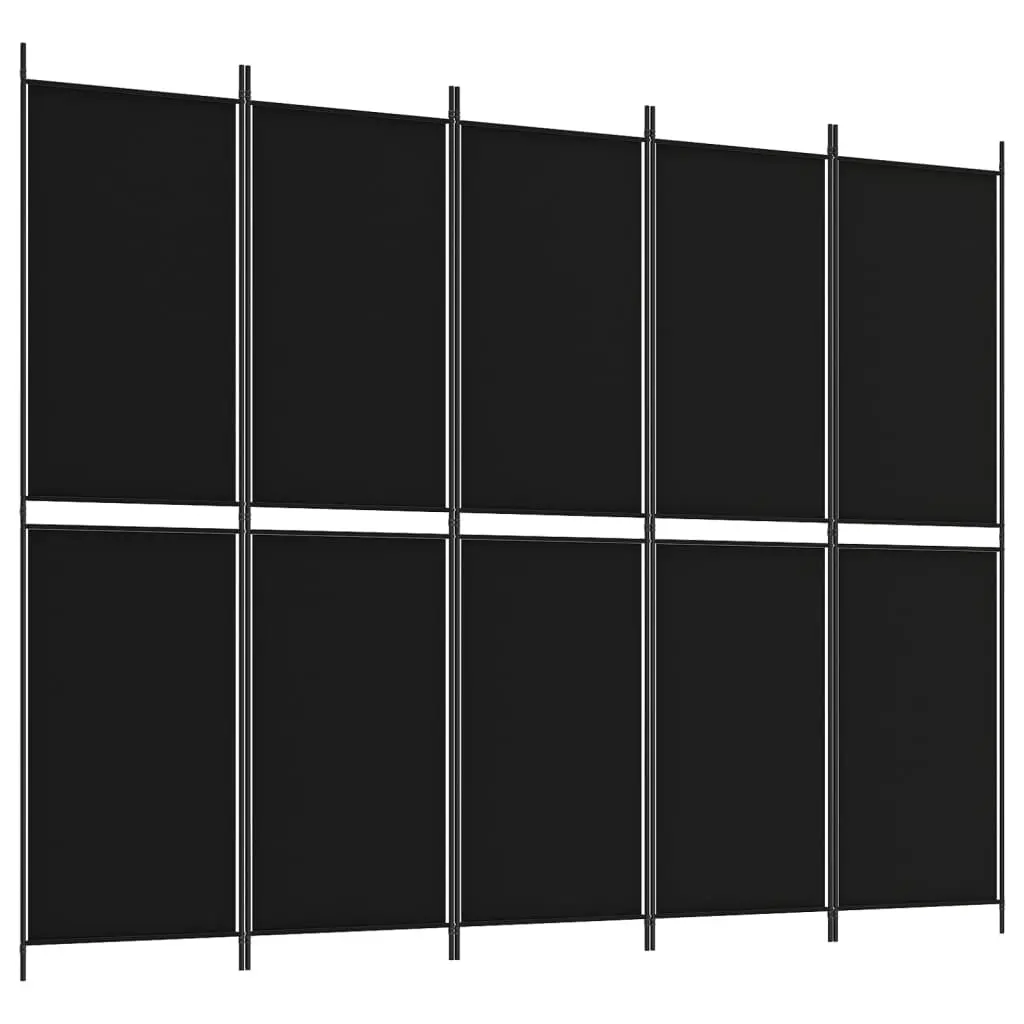 5-Panel Room Divider Black 250x200 cm Fabric 350237