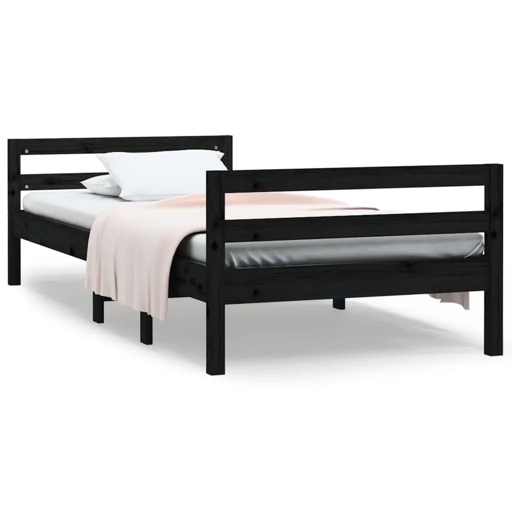 Bed Frame without Mattress Black 90x190 cm Solid Wood Pine 821638 - Furniture