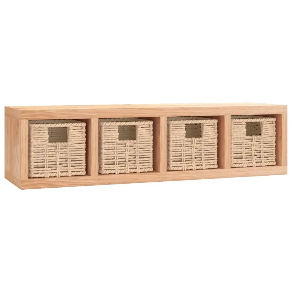 Wall Shelf with Baskets 62x18x16 cm Solid Wood Walnut 350370 - Furniture