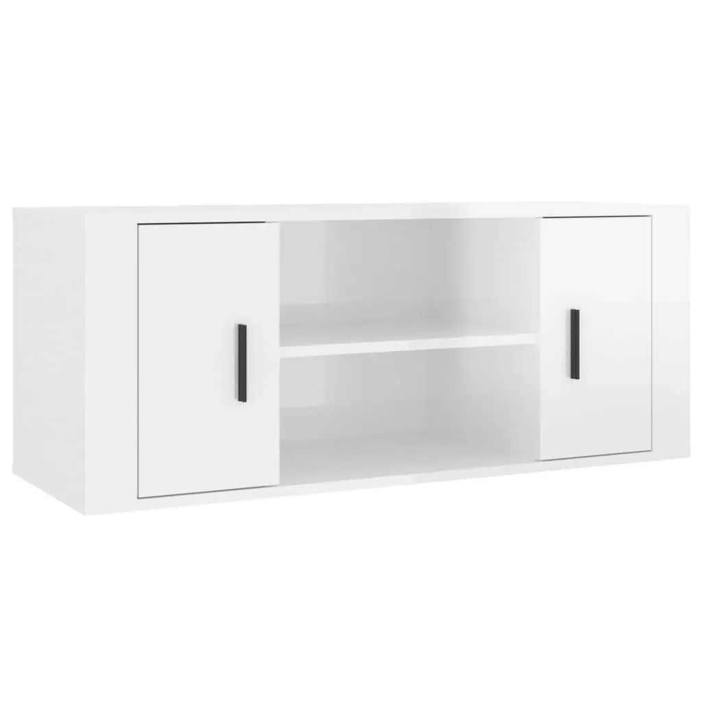 TV Cabinet High Gloss White 100x35x40 cm Engineered Wood 823093 - Furniture