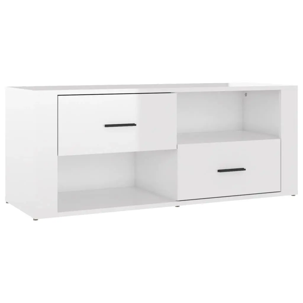 TV Cabinet High Gloss White 100x35x40 cm Engineered Wood 823101 - Furniture
