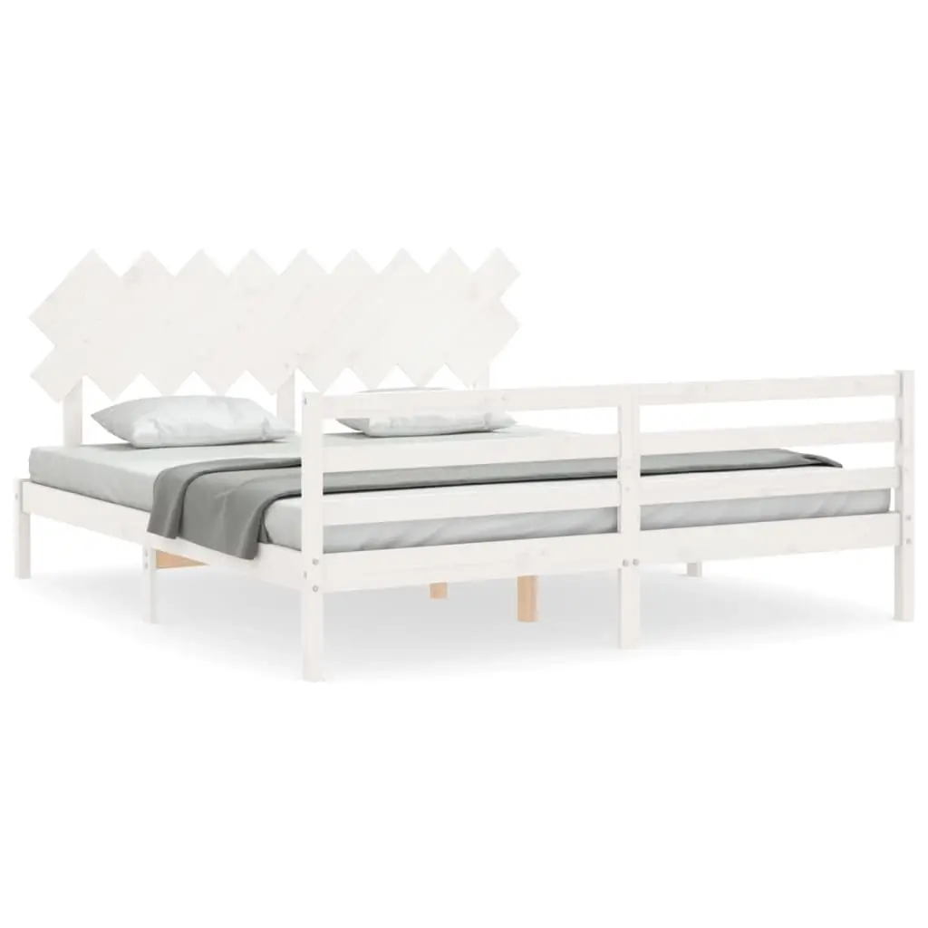 Bed Frame without Mattress White 183x203 cm King Solid Wood 3195302 - Furniture