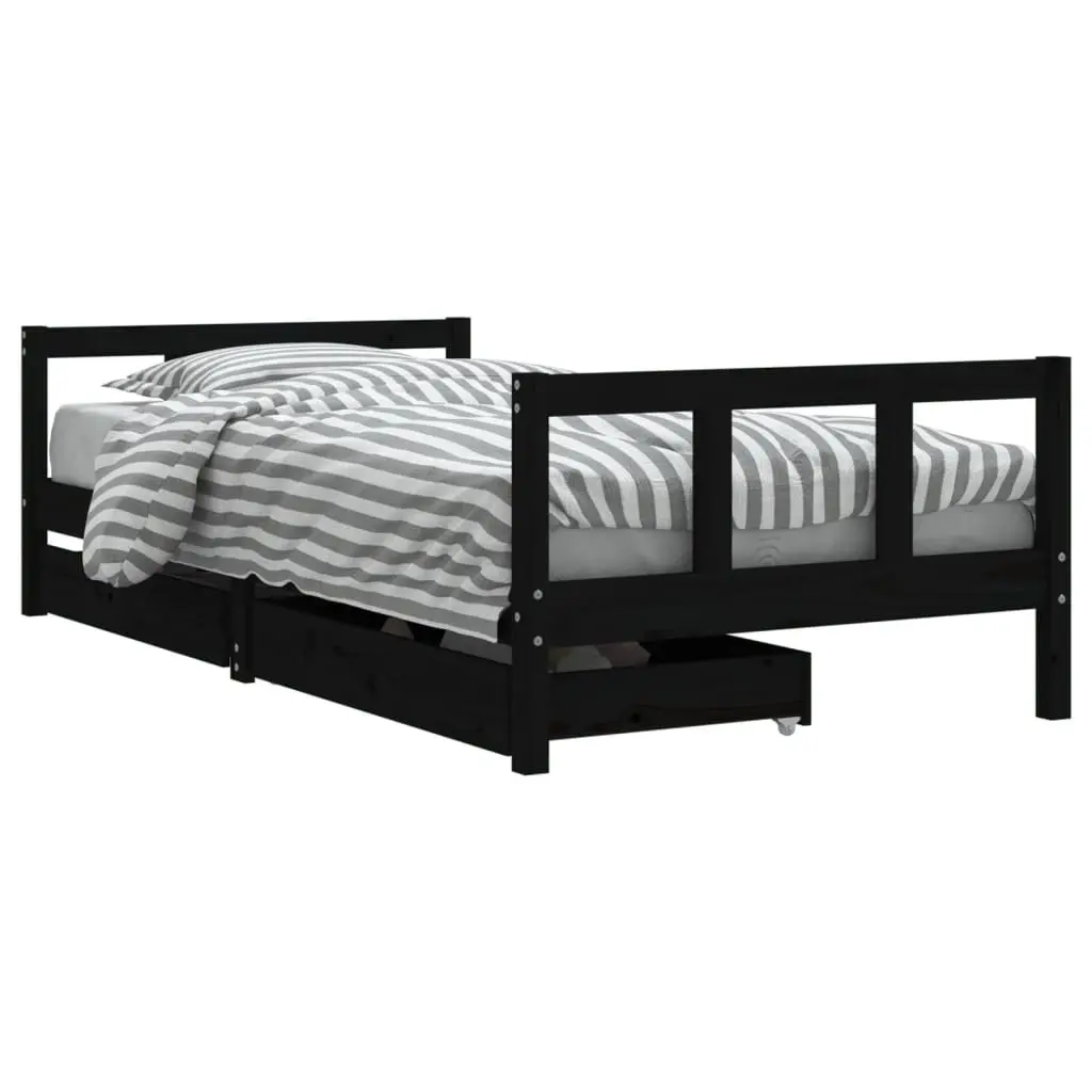 Kids Bed Frame with Drawers Black 90x190 cm Solid Wood Pine 834419 - Furniture