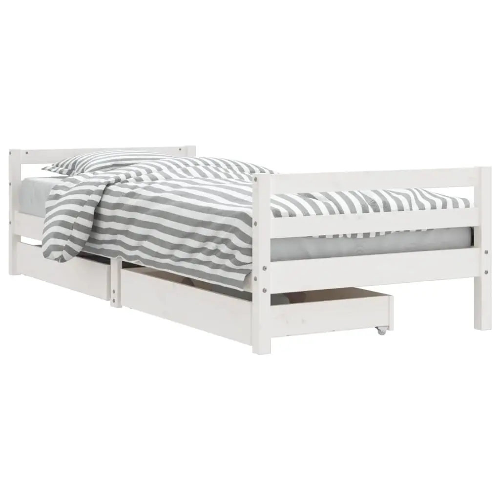 Kids Bed Frame with Drawers White 90x190 cm Solid Wood Pine 834448 - Furniture