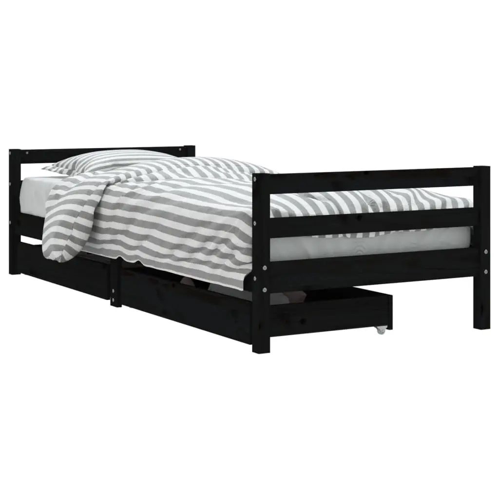 Kids Bed Frame with Drawers Black 90x190 cm Solid Wood Pine 834449 - Furniture