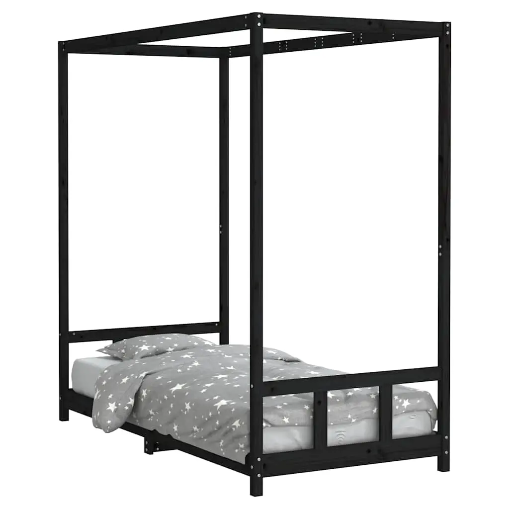 Kids Bed Frame Black 90x190 cm Solid Wood Pine 834518 - Furniture