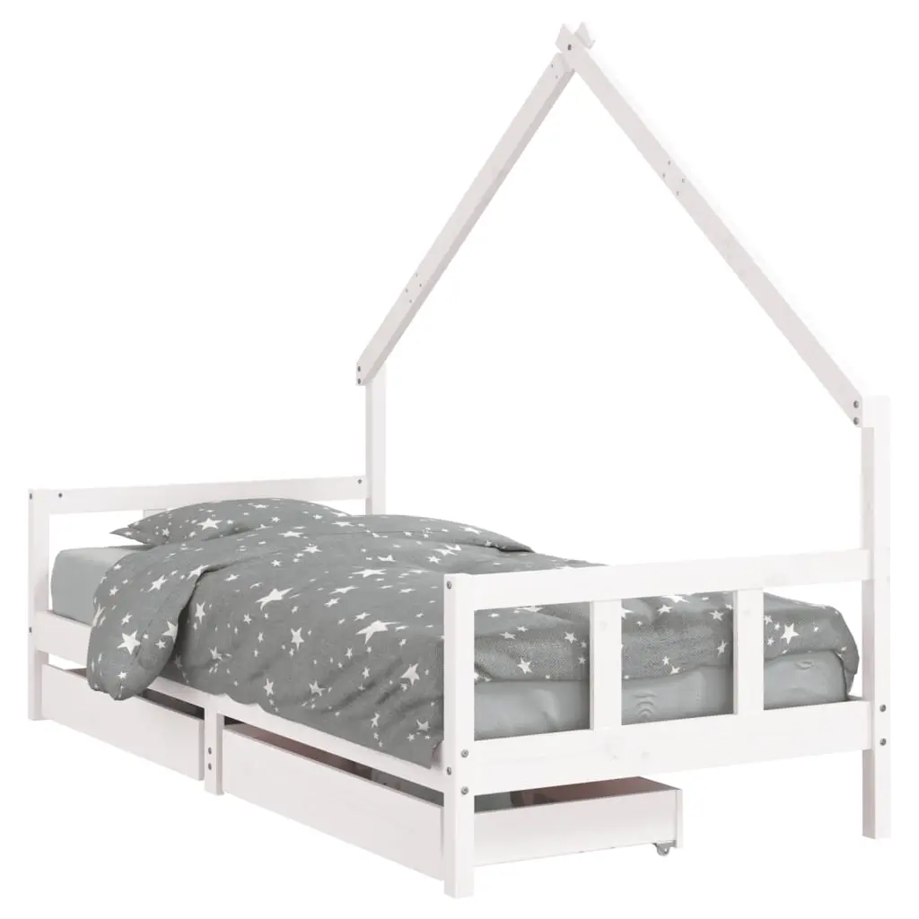 Kids Bed Frame with Drawers White 90x190 cm Solid Wood Pine 834547 - Furniture