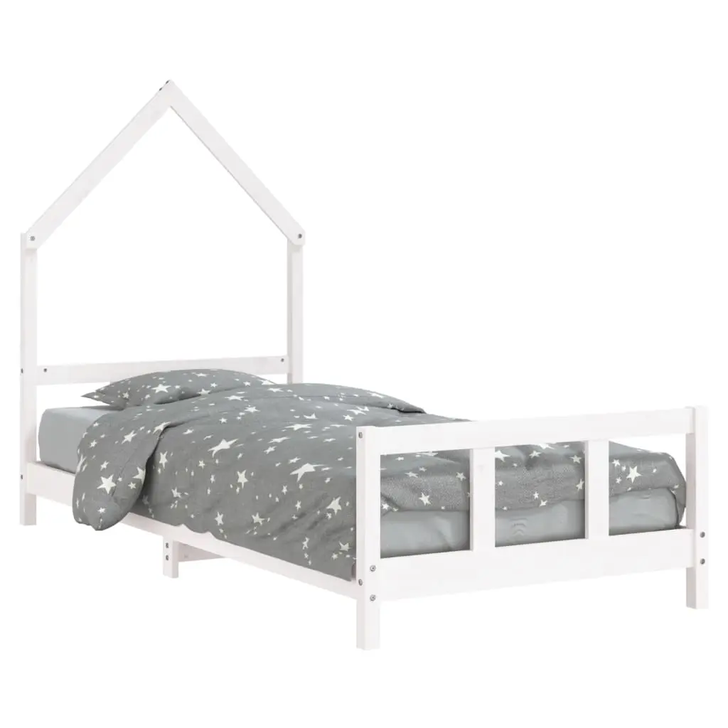 Kids Bed Frame White 92x187 cm Single Solid Wood Pine 834562 - Furniture