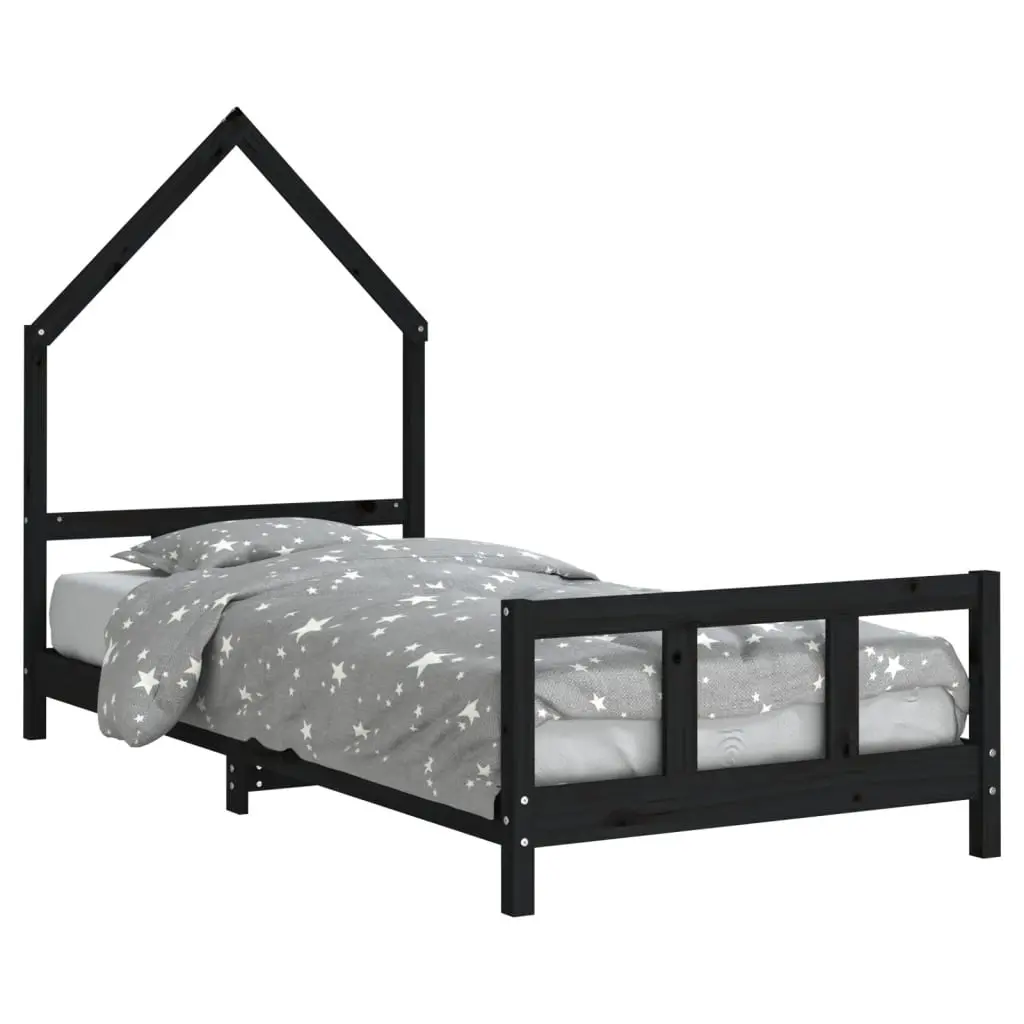 Kids Bed Frame Black 92x187 cm Single Solid Wood Pine 834563 - Furniture