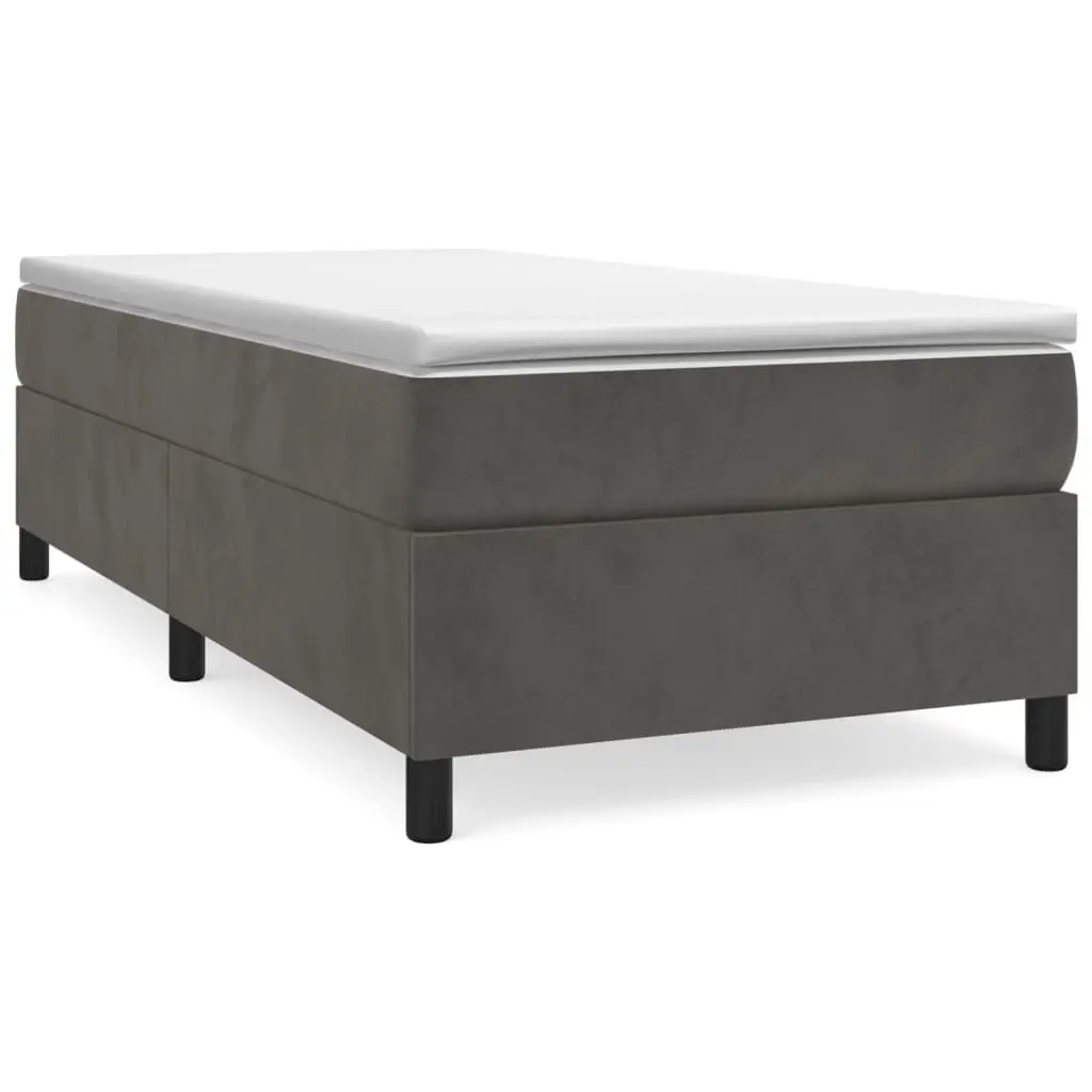 Box Spring Bed with Mattress Dark Grey 106x203 cm King Single Size Velvet 3144723 - Furniture