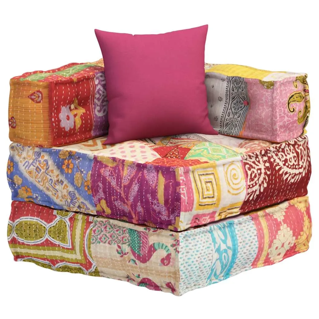 Modular Pouffe with Pillow Patchwork Fabric 350377 - Home & Garden