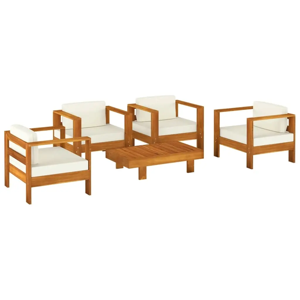 5 Piece Garden Lounge Set with Cream White Cushions Solid Wood 3144981 - Furniture