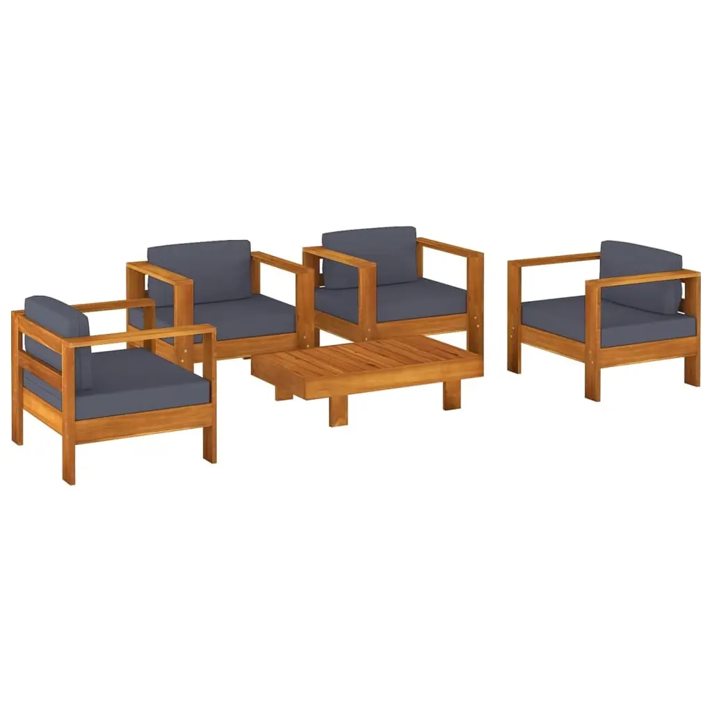 5 Piece Garden Lounge Set with Dark Grey Cushions Solid Wood 3144982 - Furniture