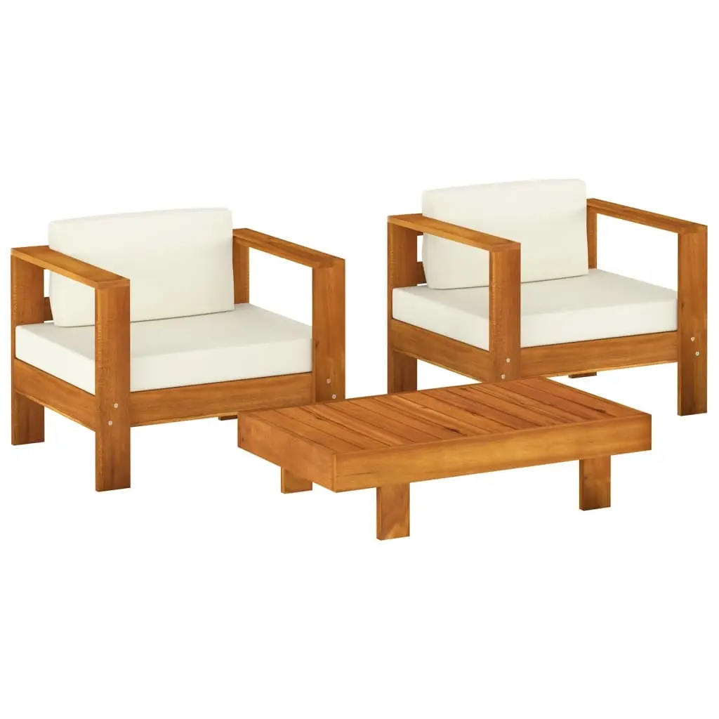 3 Piece Garden Lounge Set with Cream White Cushions Solid Wood 3144983 - Furniture