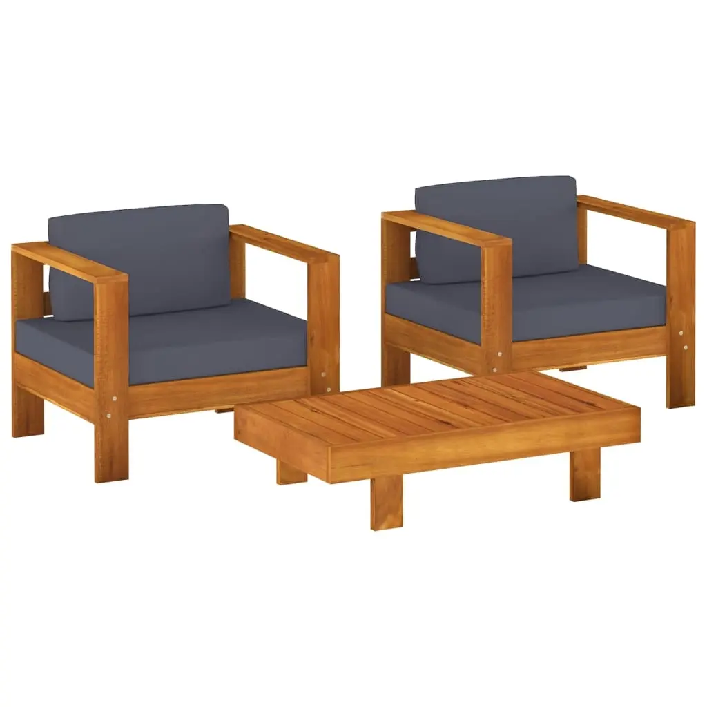 3 Piece Garden Lounge Set with Dark Grey Cushions Solid Wood 3144984 - Furniture
