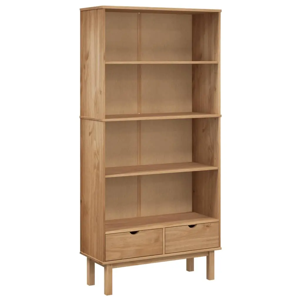 Bookcase OTTA with 2 Drawers Brown Solid Wood Pine 351303 - Furniture