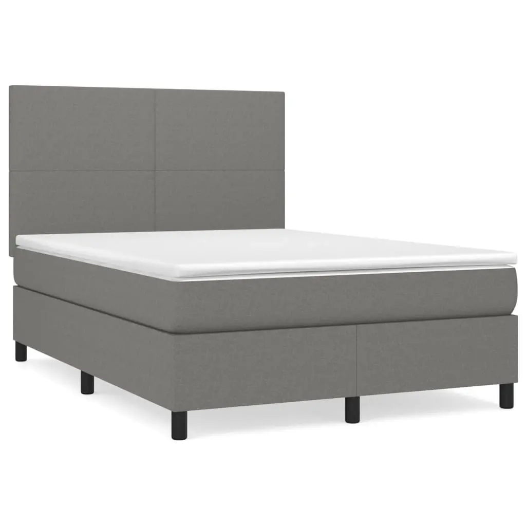 Box Spring Bed with Mattress Dark Grey 137x187 cm Double Size Fabric 3145060 - Furniture