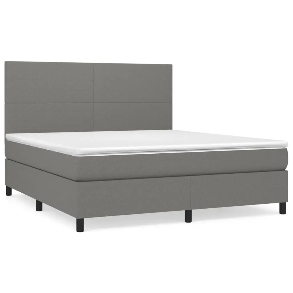 Box Spring Bed with Mattress Dark Grey 153x203 cm Queen Size Fabric 3145061 - Furniture