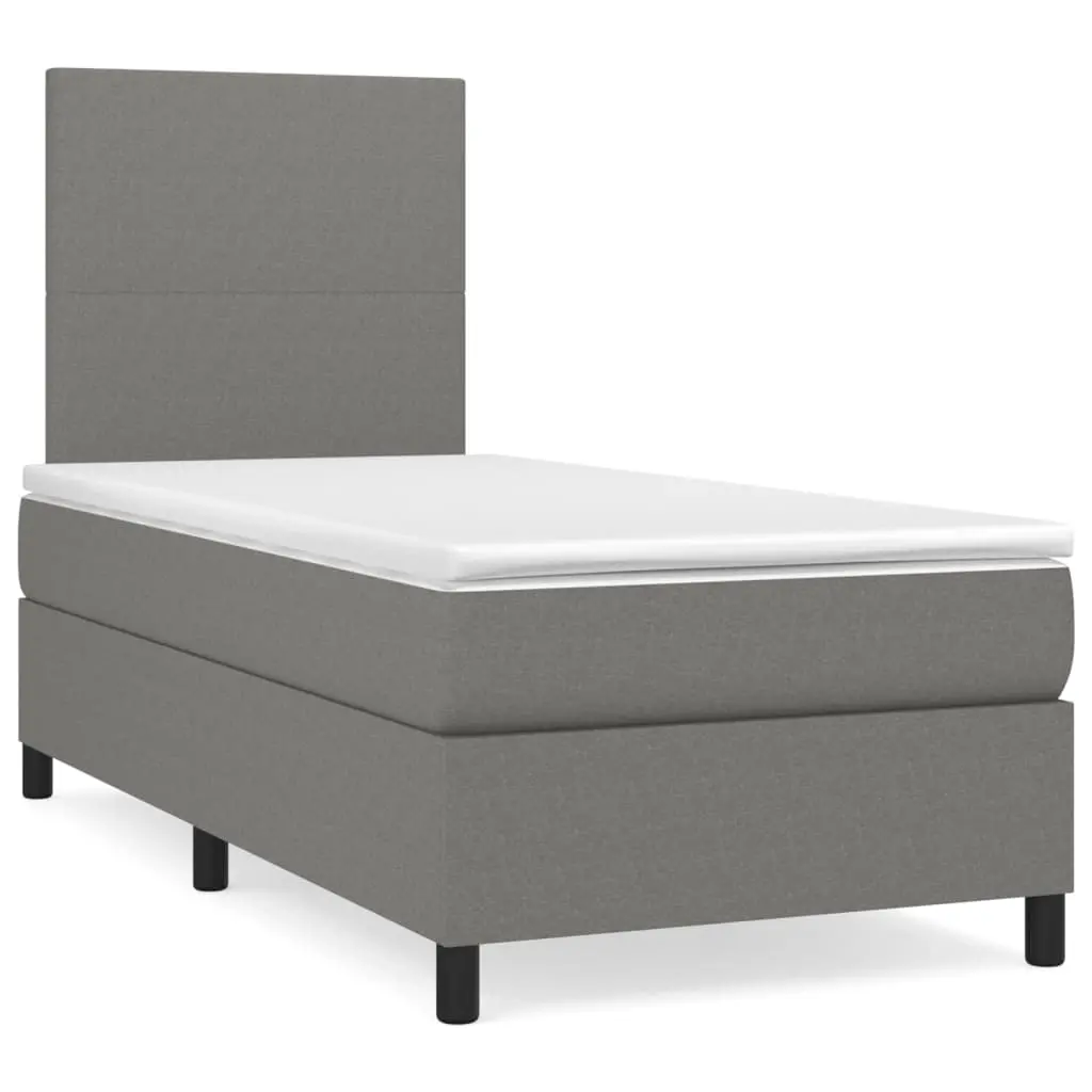 Box Spring Bed with Mattress Dark Grey 106x203 cm King Single Size Fabric 3145062 - Furniture