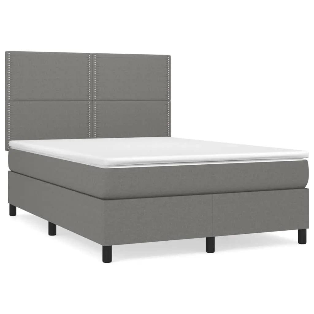 Box Spring Bed with Mattress Dark Grey 137x187 cm Double Size Fabric 3145063 - Furniture
