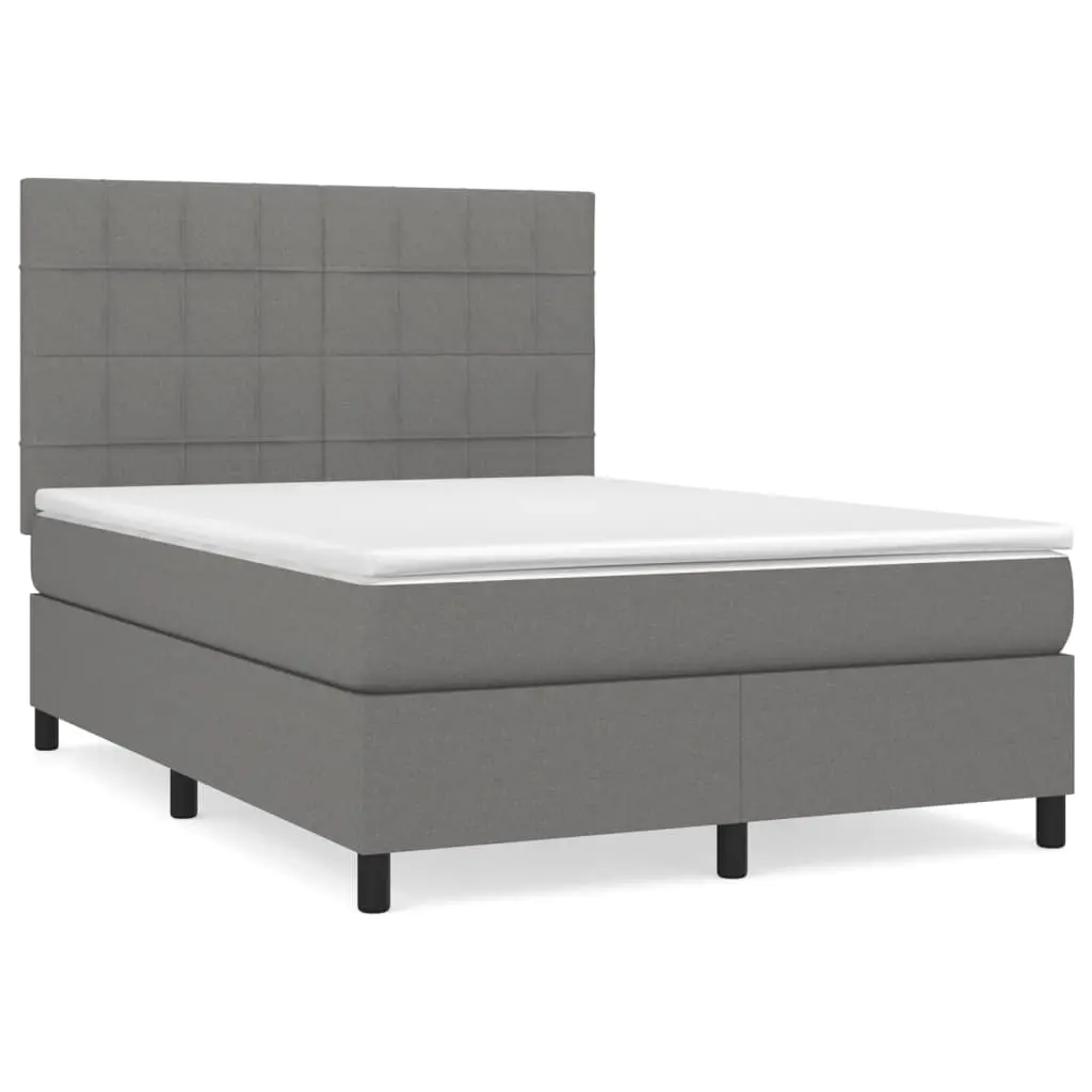 Box Spring Bed with Mattress Dark Grey 137x187 cm Double Size Fabric 3145066 - Furniture